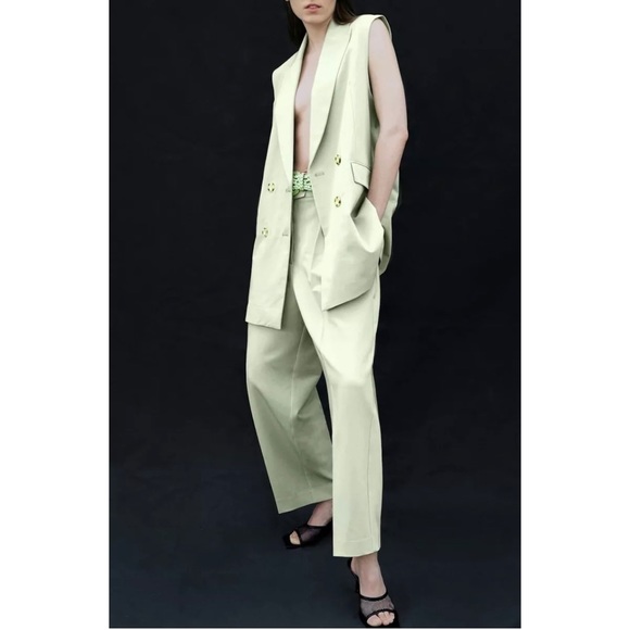 Zara Double Breasted Vest Blazer Green Size L NWT - Picture 5 of 17